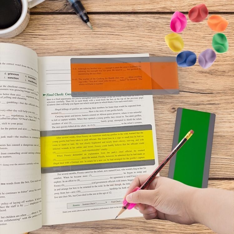 Leos book cover, book mark, pecil grip and reading guide